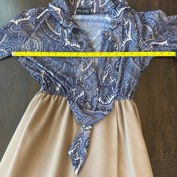 Vintage Paul Alfred Blue Tan Paisley Two Piece Suit Set Size 12 - Picture 11 of 13